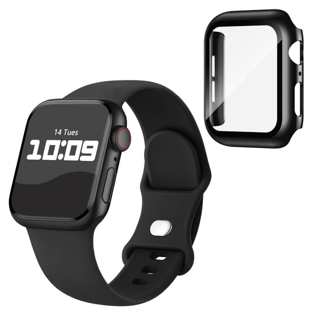 Adorique 3-in-1 Compatible for Apple Watch Band 40mm 41mm with Case & Screen Protector, Silicone Sport Band and Protective Cover with 9H Tempered Glass for iWatch Series SE 9 8 7 6 5 4 3,Black