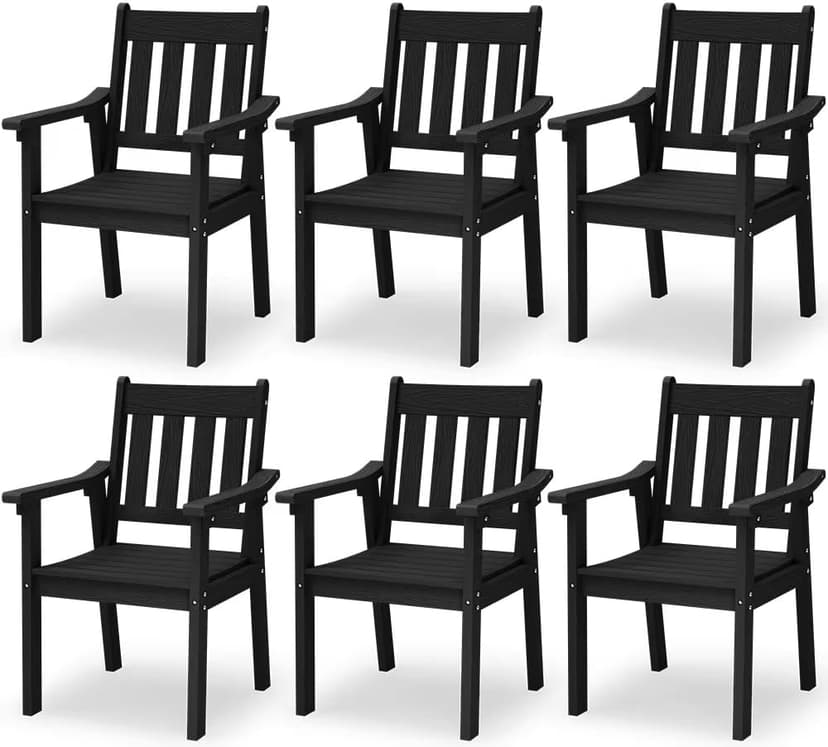 YEFU Patio Dining Chairs Set of 6: All Weather Outdoor Dining Chairs with Wide Curved Seat and Backrest - Outdoor Furniture Plastic for Outside Backyard/Garden/Porch/Deck 350lbs Capacity Black
