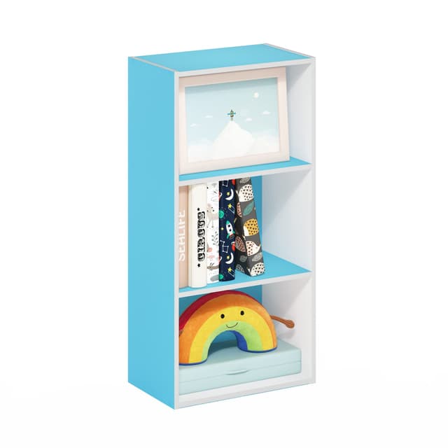 Furinno Luder 3-Tier Open Shelf Bookcase, Light Blue/White