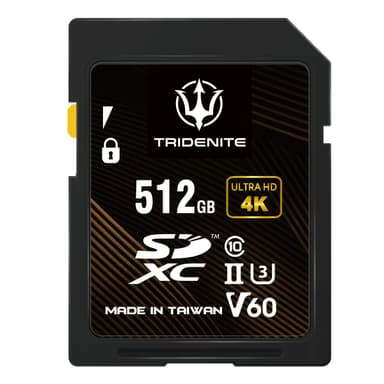 TRIDENITE SD Card 512GB V60, 245MB/s UHS-II U3 4K Ultra Full HD, Professional Grade SDXC Memory Card