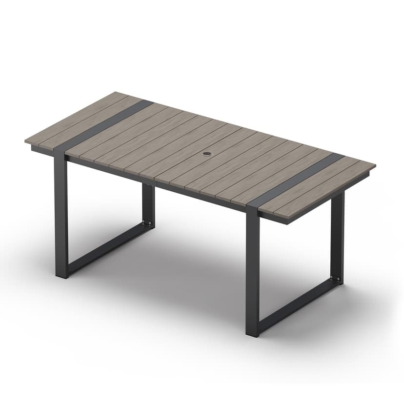 Oasbira Outdoor Dining Table for 6, HDPS+ Aluminum Patio Dning Table with U-Shape Leg, Size: 67.4"*32.3"*29.6",Modern Rectangular Table for Lawn, Garden (Gray)