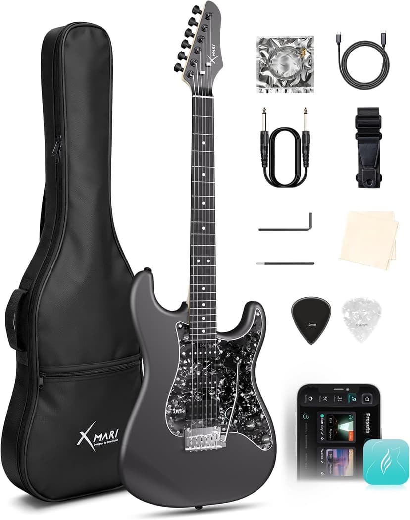 Enya XMARI Smart Electric Guitar with Built-in DSP Effects, 4 Presets, USB-C OTG Recording, Headphone Output, Custom Ceramic Pickups, Carbon Fiber Body, with Gig Bag, Strap, Cable & Picks