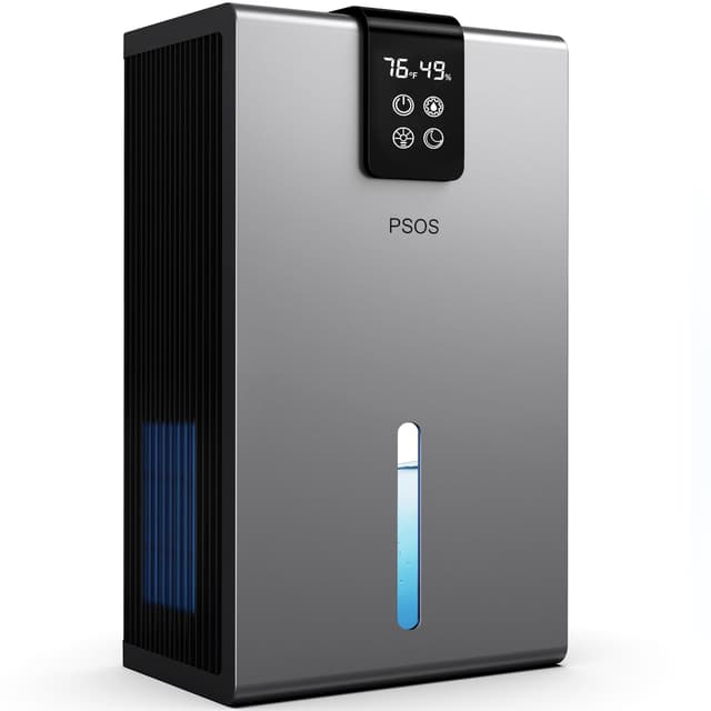 PSOS Dehumidifier, Dehumidifiers for Home, 98 OZ Water Tank, (1000 sq.ft) Quiet Dehumidifier for Basement Bedroom Bathroom with Humidity Display, Auto Shut Off, Relaxing 7 Color Ambient Light(Gray)