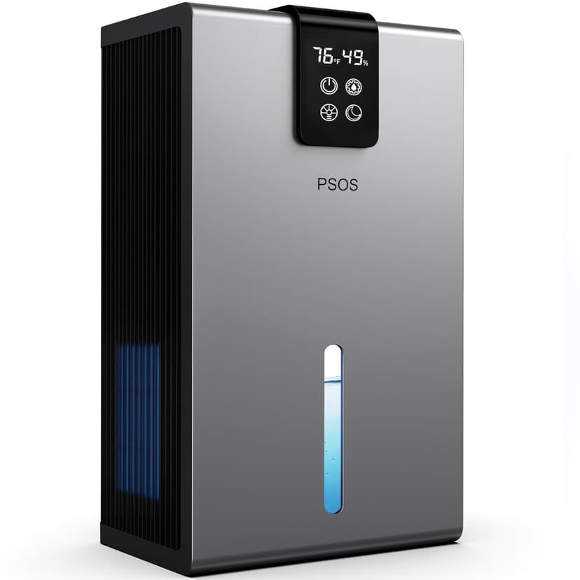 PSOS Dehumidifier, Dehumidifiers for Home, 98 OZ Water Tank, (1000 sq.ft) Quiet Dehumidifier for Basement Bedroom Bathroom with Humidity Display, Auto Shut Off, Relaxing 7 Color Ambient Light(Gray)