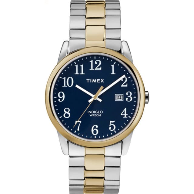 Timex Men's Easy Reader 38mm Watch β Two-Tone Case Blue Dial with Two-Tone Stainless Steel Expansion Band