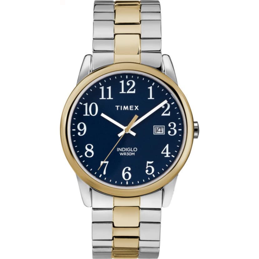 Timex Men's Easy Reader 38mm Watch – Two-Tone Case Blue Dial with Two-Tone Stainless Steel Expansion Band