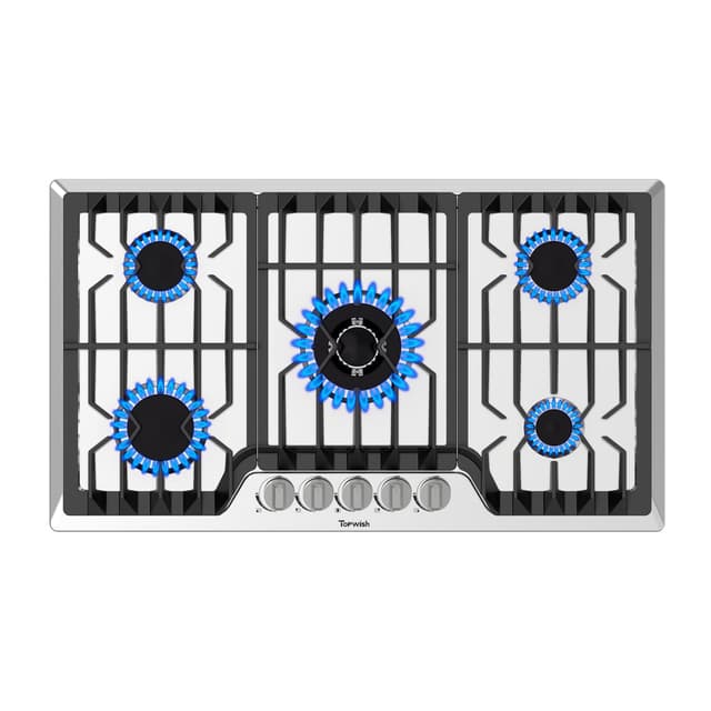 TOPWISH 36 Inch Gas Cooktop, Propane Stove Top with 5 ITALY SABAF Sealed Burners 41,800BTU, NG/LPG Convertible Built-in Stainless Steel Stovetop with Thermocouple Protection for Rvs Kitchen Outdoor