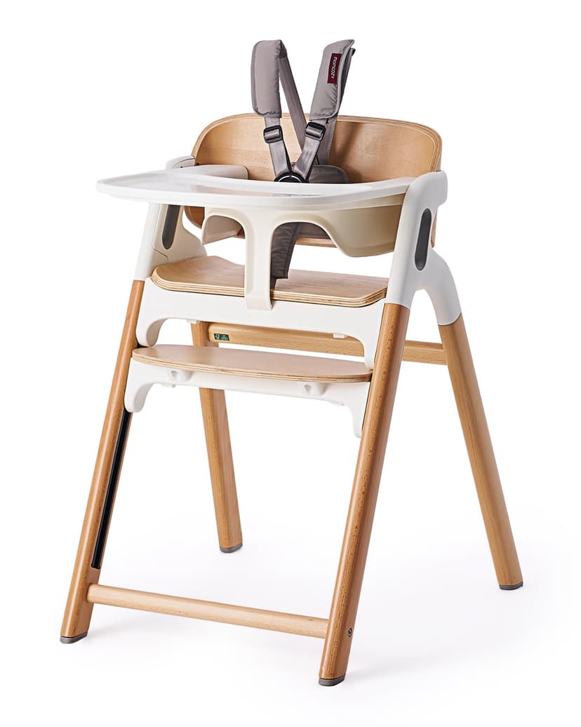 Momcozy DinerPal Wooden High Chair for Babies, Toddlers & Adults Up to 308 Lbs, Convertible Baby Highchair with Food-Grade Tray, Dishwasher-Safe, Adjustable & Ergonomic, Natural Wood