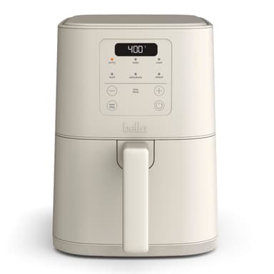 bella 4Qt Slim Air Fryer, Fits-anywhere™ Kitchenware, EverGood™ Ceramic Nonstick Coating, Adjustable Temperature, 6 Preset Cooking Options, 60 Min Auto Shutoff w Audible Tone, 3.3lb Capacity, Oatmilk