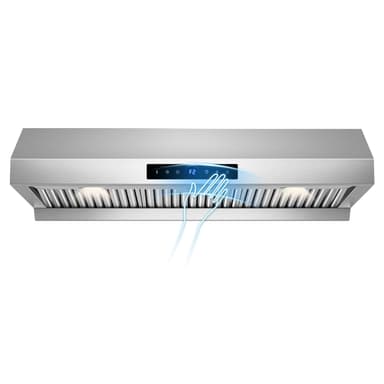 36 inch Range Hood Under Cabinet 1200 CFM with 4-Speed Gesture Sensing & Touch Control, Stainless Steel Kitchen Stove Vent Hoods with 2 LED Lights, Time Setting, Dishwasher-Safe Baffle Filters