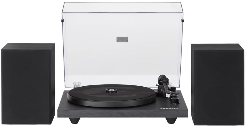 Crosley C62C Turntable HiFi System Record Player with Speakers, Adjustable Tonearm, Moving Magnet Cartridge, Bluetooth Receiver, 40W Per Channel, and Anti-Skate, Black