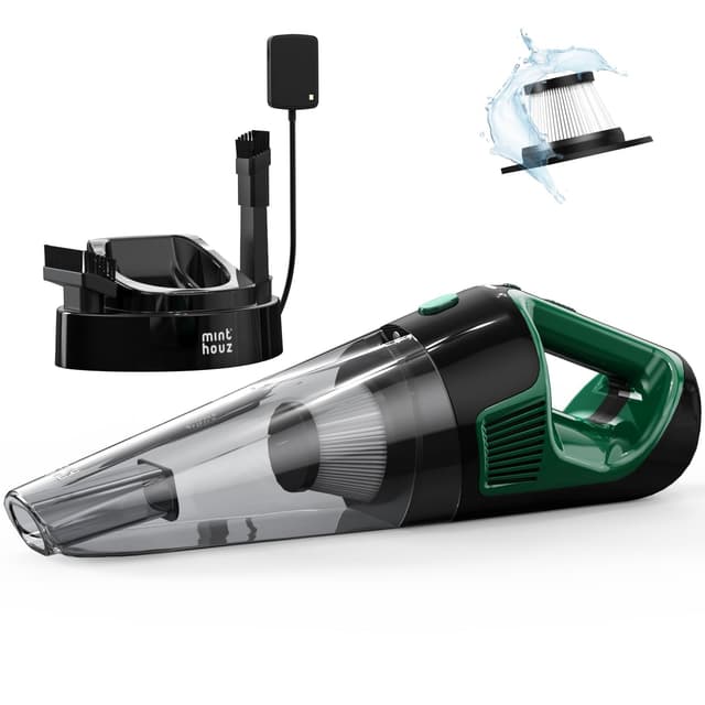 Minthouz Handheld Vacuum Cordless, Strong Suction Car Vacuum Cleaner with LED Light, Long Runtime Hand Vacuum Cordless Rechargeable, Hand Held Vac with Charging Base for Home/Car/Pet/Office