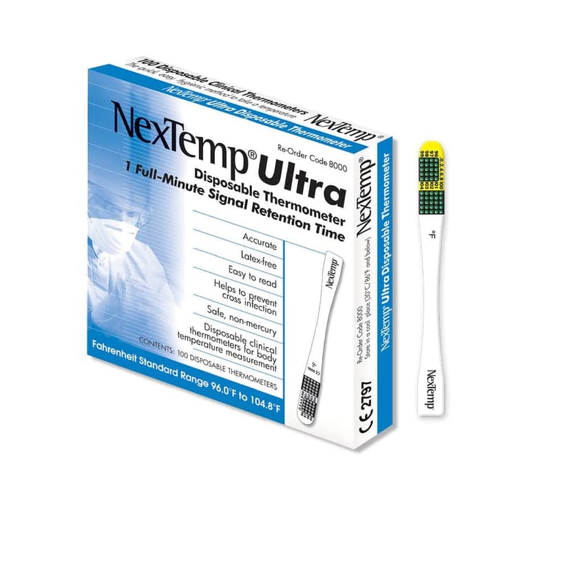 NexTemp Ultra Disposable Oral & Axillary Thermometer for Adults, Single Use Temperature Thermometer for Travel, Home, or First Aid Supplies, Easy to Read, Individually Wrapped, Fahrenheit, 100 Pack