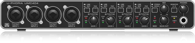 Behringer UMC404HD Audiophile 4x4, 24-Bit/192 Khz USB Audio/MIDI Interface with Midas Mic Preamplifiers | For Recording Microphones and Instruments
