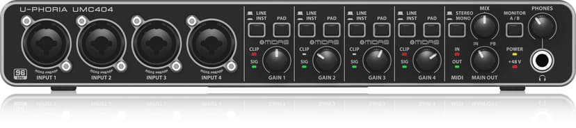 Behringer UMC404HD Audiophile 4x4, 24-Bit/192 Khz USB Audio/MIDI Interface with Midas Mic Preamplifiers | For Recording Microphones and Instruments