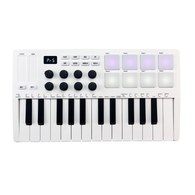 25-Key MIDI Control Keyboard Mini Portable USB Keyboard MIDI Controller with 25 Velocity Sensitive Keys 8 RGB Backlit Pads 8 Knobs