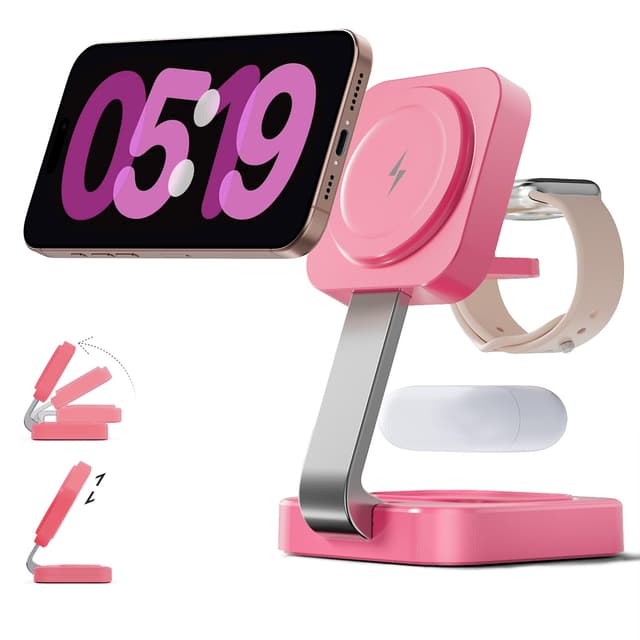 2026 Traveling Wireless Magnetic Fast Charging Station,3 in 1 Charger with i Phone 17 16 15 14 13 12 Pro Max Plus,Apple Watch Series & Air pod 4 3 2 Pro-Gifts for Wife & Husband(Rose Red)
