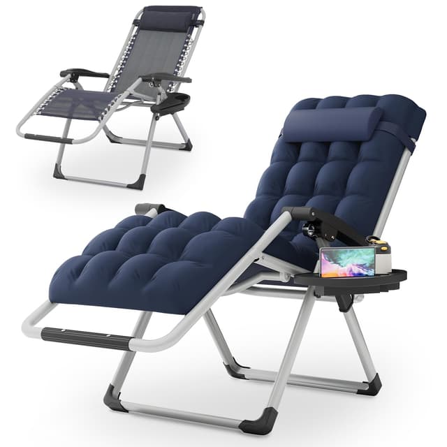 Magshion Zero Gravity Chair with Cushion, Reclining Outdoor Patio Lounge Chair, Folding Indoor Anti Gravity Recliner, Portable Lounger with Removable Cup Holder Side Tray and Pillow Headrest (Blue)