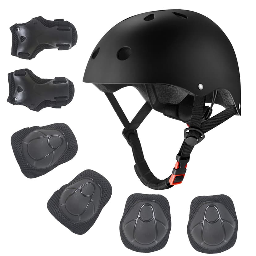 Kids Bike Helmet for Ages 2-14, Adjustable Safety Toddler Helmet with Protective Gear Set, Skateboard Scooter Helmets with Knee Elbow Pads Wrist Guards (Black, Small (for Ages 2-8))