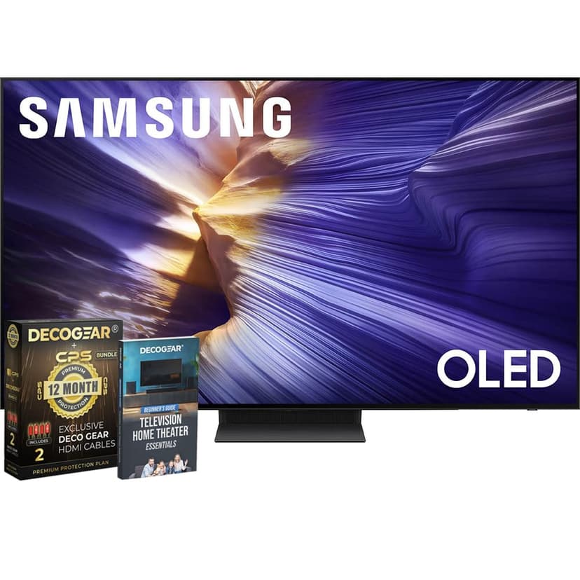 Samsung 65 inch OLED 4K S90F Smart TV (2025) Vision AI, OLED HDR+, Glare-Free Bundle with CPS Exclusive 1-Year Protection & Deco Gear Complete Home Theater Beginner's Guidebook