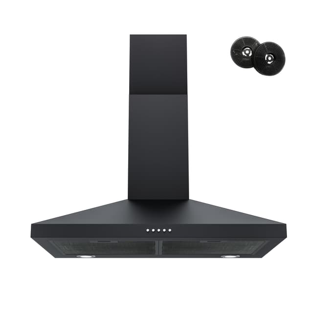 FIREGAS Black Range Hood 30 Inch, Wall Mount Kitchen Hood Ducted/Ductless Convertible, 450 CFM, 3-Speed Exhaust Fan, Stainless Steel Stove Vent for Kitchen with LED Lights, Charcoal Filters