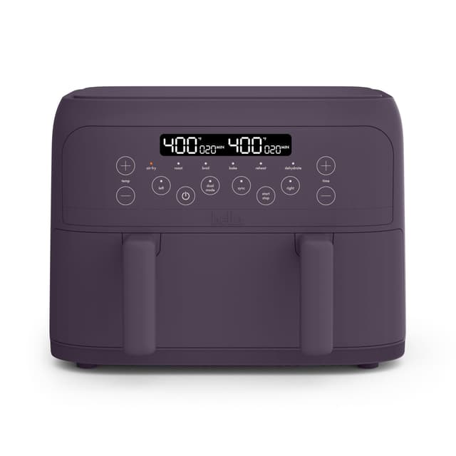 bella 4 Qt TriZone Air Fryer, EverGood™ Ceramic Nonstick Coating, Dual Basket Design w Removable Divider, Digital Touchscreen Control w 6 Preset Cooking Options, 1200 Watt, 3lb Capacity, Plum