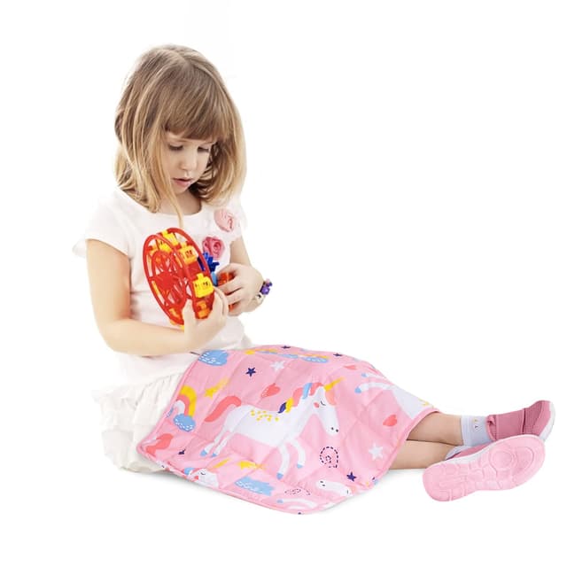 Sivio Weighted Lap Pad 2lbs 100% Cotton Heavy Lap Pad Sensory Throw Pad with Glass Beads Portable Lap Blanket Great for Home Classroom Travel, 19β x 21β, Pink Unicorn