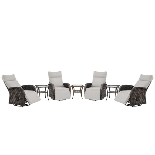 Belord 7 Piece Patio Furniture Set with 4 Swivel Recliner Chairs and 3 Side Tables, Dual-Adjust Wicker Chaise Lounge Chairs for Outdoor Patio Conversation, All-Weather Brown Rattan