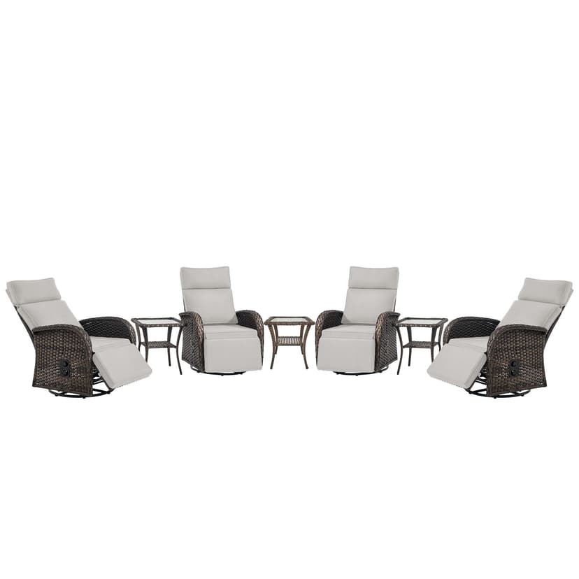 Belord 7 Piece Patio Furniture Set with 4 Swivel Recliner Chairs and 3 Side Tables, Dual-Adjust Wicker Chaise Lounge Chairs for Outdoor Patio Conversation, All-Weather Brown Rattan