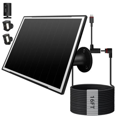 Solar Panel for Ring Camera/Wyze Cameras, 8W Solar Charger Compatible with Stick Up Cam Pro/Plus & Spotlight Cam (Battery) Plus/Pro - Waterproof, 16ft Long Cable, DC3.5mm & USB C Ports, Black