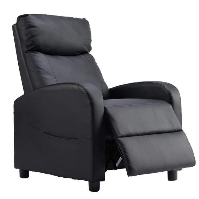 Sweetcrispy Recliner Chair PU Leather Recliner Sofa No Massage, Home Theater Seating with Lumbar Support, Adjustable Push Back Overstuffed High-Density Sponge Reclining for Living Room, Black