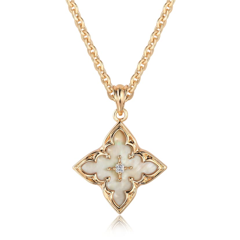 Fettero Gold Clover Necklace for Women Dainty 14K Gold Plated CZ Pendant Necklace Charm Colorful Clover Pendant Lucky Necklaces for Women Jewelry - White Mother of Pearl