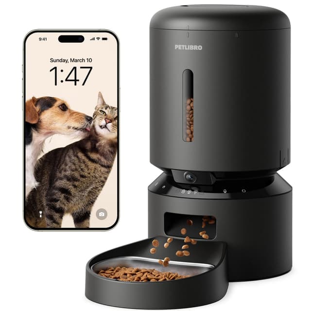 PETLIBRO Automatic Cat Feeder with Camera, 1080P HD Video with Night Vision, 5G WiFi Pet Feeder with 2-Way Audio, Low Food & Blockage Sensor, Motion & Sound Alerts for Cat & Dog Single Tray
