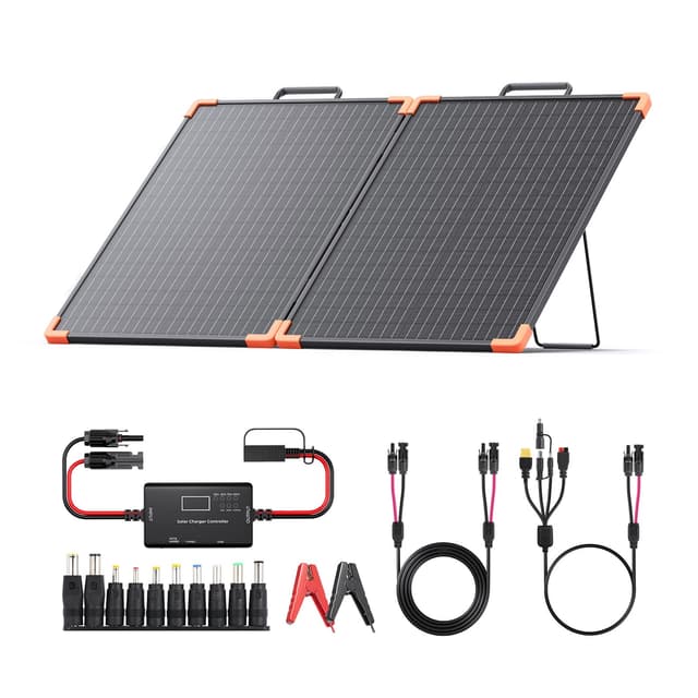 ZOUPW 100W Portable Solar Panel, Foldable Tempered Glass Solar Panel Kit with 20A PWM Controller for 12V Battery&Power Station, IP68 Waterproof 23.5% Efficiency for RV, Camping & Off-Grid