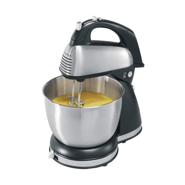 Hamilton Beach Classic Hand and Stand Mixer, 4 Quarts, 6 Speeds with QuickBurst, 290 Watts, Bowl Rest, Black and Stainless (64650),, Stand Mixer - Discontinued