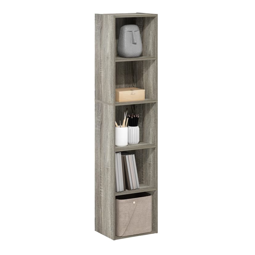 Furinno PASIR Book Shelf, 5-Tier Modern Bookshelf, Open Shelves Bookcase 9 x 12 x 52, for Living Room, Bedroom, Home Office, French Oak