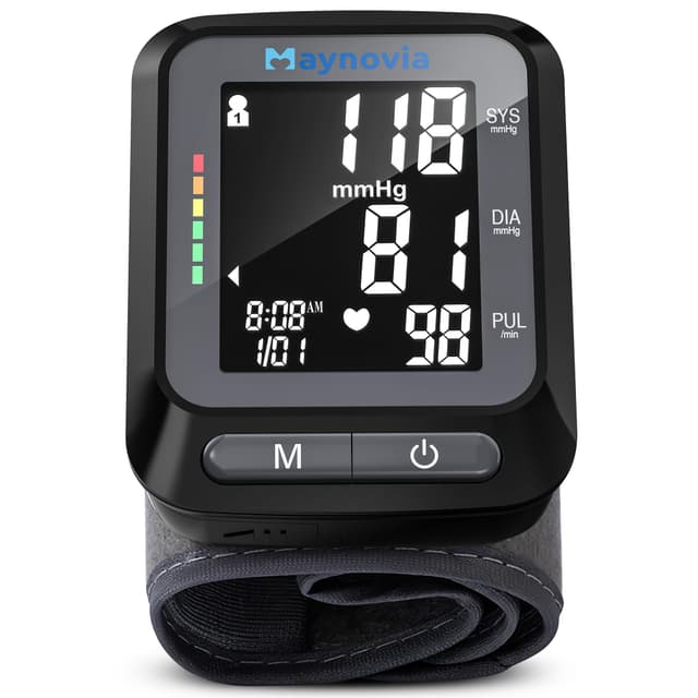 Maynovia Wrist Blood Pressure Monitor, Blood Pressure Cuff Wrist for Home Use, Automatic Digital BP Monitor with Large Backlit Display, 2 User 120 Memory, Adjustable 5.3"-8.5" Cuff
