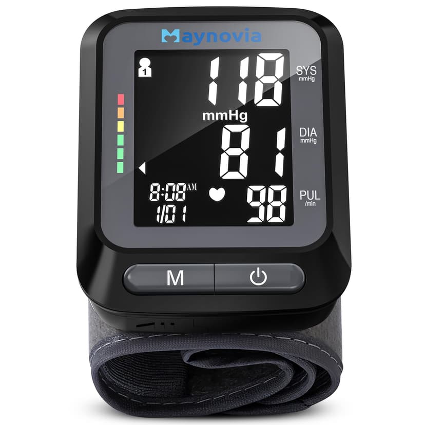 Maynovia Wrist Blood Pressure Monitor, Blood Pressure Cuff Wrist for Home Use, Automatic Digital BP Monitor with Large Backlit Display, 2 User 120 Memory, Adjustable 5.3"-8.5" Cuff