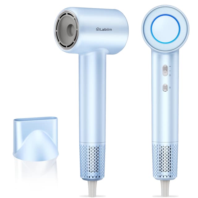 Labiim Hair Dryer, High-Speed Ionic Low Noise Blow Dryer with Brushless Motor for Fast Drying, Thermo-Control Quiet Compact Hair Blow Dryer, Hairdryer with 1 Nozzle Attachments for Home Salon Travel