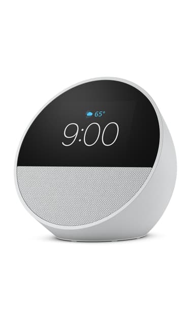 Amazon Echo Spot (newest model), Great for nightstands, offices and kitchens, Smart alarm clock, Designed for Alexa+, Glacier White