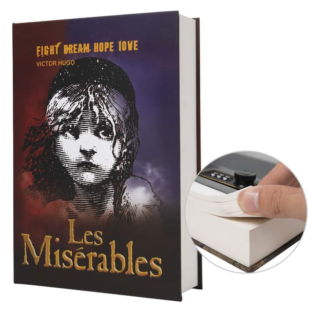 Real Paper Transfer Book Safe, Hollow with Secret Hidden Compartment, Combination Lock, 8.7"×6"×2" (Les Miserables-Combination)