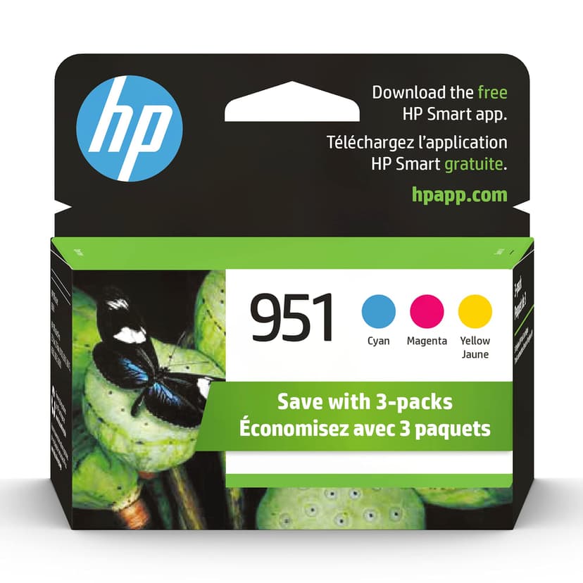 HP 951 Cyan, Magenta, Yellow Ink Cartridges (3 Pack) | Works with OfficeJet 8600, OfficeJet Pro 251dw, 276dw, 8100, 8610, 8620, 8630 | Eligible for Instant Ink | CR314FN