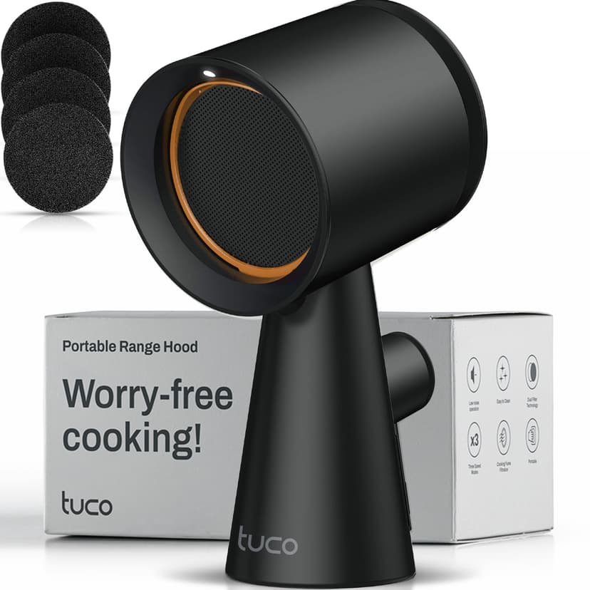 TUCO Portable Range Hood, Countertop Kitchen Exhaust Fan with 3 Speeds, 5-Layer Filter, Powerful Smoke Removal, Low Noise, Oil Cup, Air Purifier for Apartments, Dorms & Indoor BBQ Smokeless – Black