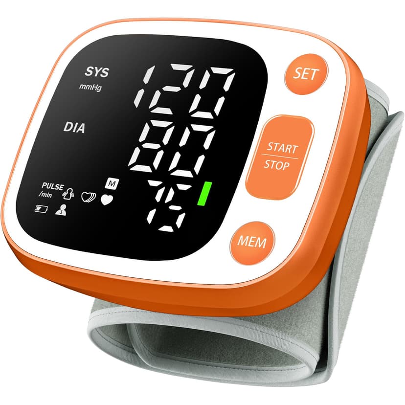 Oklar Blood Pressure Monitors for Home Use Rechargeable Wrist Digital BP Machine Cuff with LED Backlit Display, Voice Broadcast, 240 Memory Storage for 2 Users with Carrying Case, Orange