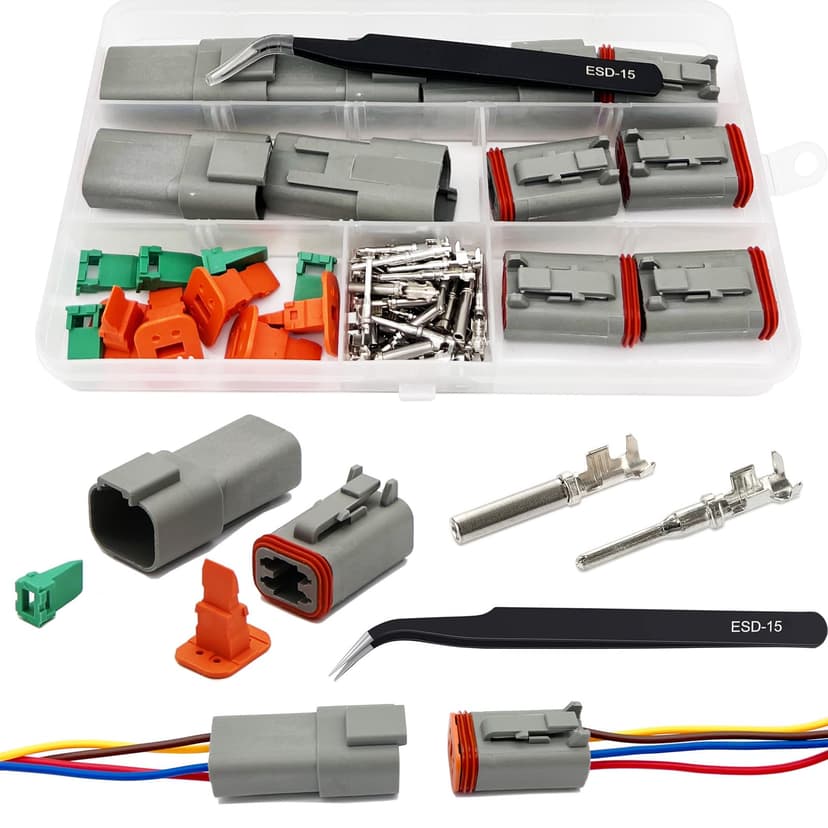 Twippo 4 Pin Deutsch Connector Kit 5 Sets, Gray DT Connector Kit, 4 Pin Automotive Waterproof Wire Connectors, Electrical Connectors Kit with 16# Stamped Contacts for Car, RV, Truck Wiring 22-16AWG