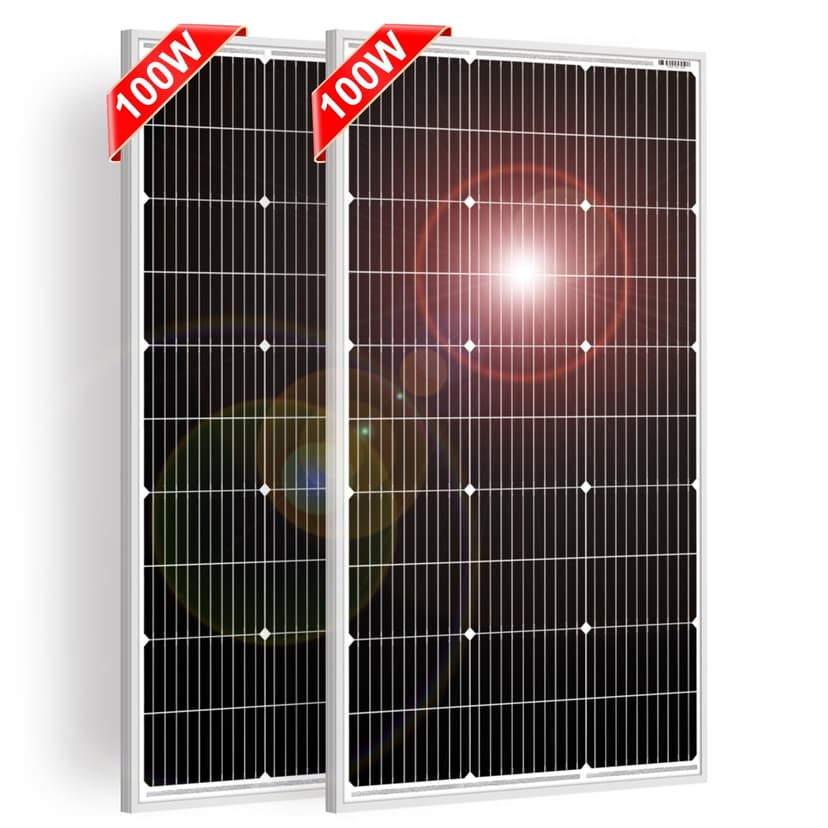 DOKIO 100W 18V Solar Panel 2-Pack for 12V Battery Charging, Monocrystalline Glass Modules with Aluminum Frame, MC4, Pre-Drilled Holes, Series/Parallel for RV, Boat, Roof, Off-Grid Systems