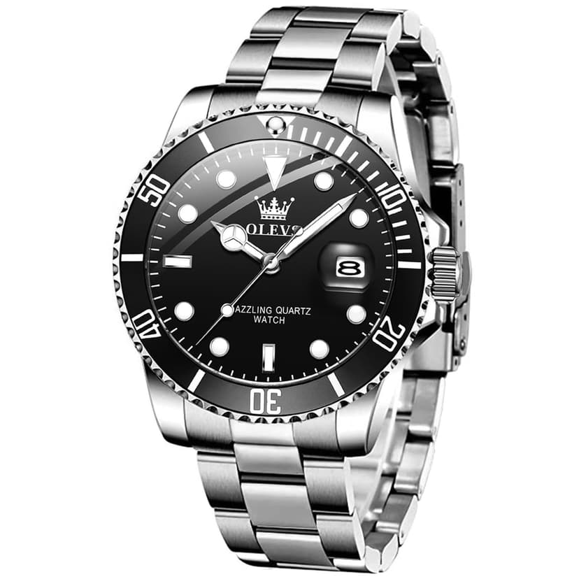 OLEVS Watches for Men, Mens Dress Watch, Large Face Luxury Stainless Steel Silver Waterproof Men's Wrist Watches with Date, Men Silver Classic Analog Quartz Watch Relojes de Hombre