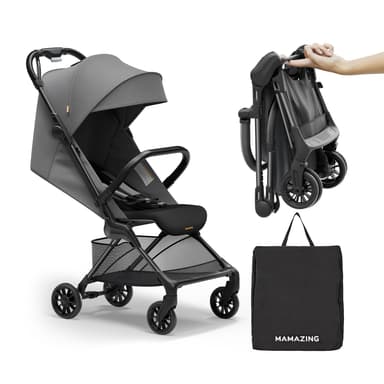 MAMAZING Ultra Air X Travel Stroller - Ultra-Lightweight Under 10 lbs, Carbon Fiber Frame & Airplane Friendly, Lightweight Stroller with Reclining Seat, UPF 50+ Canopy & Travel Bag
