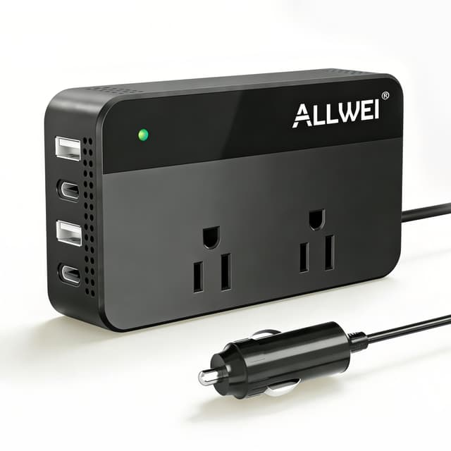 ALLWEI 200W Car Power Inverter, 12V DC to 110V AC Car Inverte with 4 USB Fast Charging Port(2xUSB A, 2xUSB C)- Car Charger Cigarette Lighter Adapter for Phone, Laptop and Small Devices on Road Trip