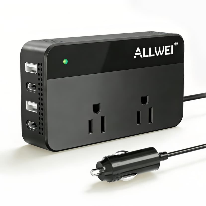 ALLWEI 200W Car Power Inverter, 12V DC to 110V AC Car Inverte with 4 USB Fast Charging Port(2xUSB A, 2xUSB C)- Car Charger Cigarette Lighter Adapter for Phone, Laptop and Small Devices on Road Trip